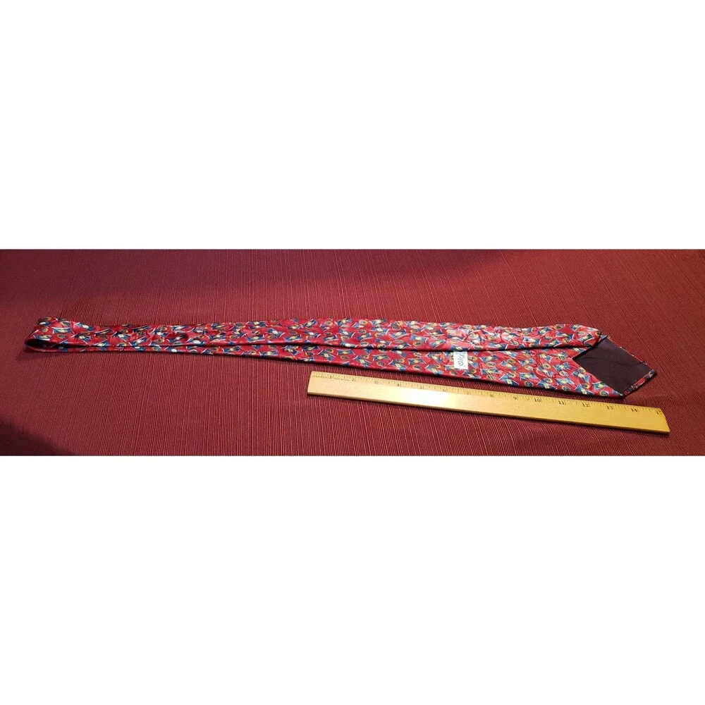 Vintage Oleg Cassini Polyester Necktie  Blue and Gold Geometric Red Fashion